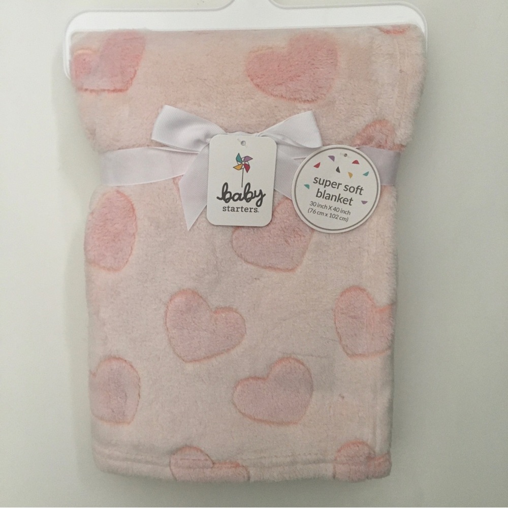 Baby Blanket Pink Soft Lightweight NEW by Baby Starters Embossed Hearts